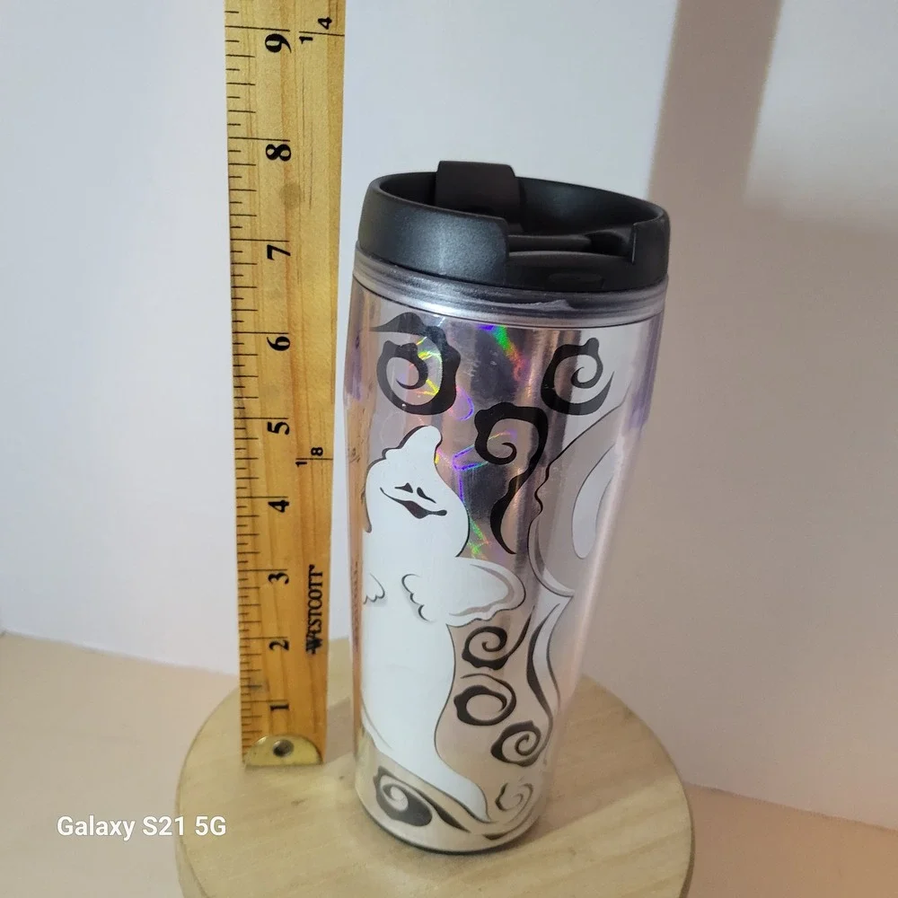 Starbucks 2004 Halloween Ghost Tumbler 16oz Holographic Silver Travel Mug BOO